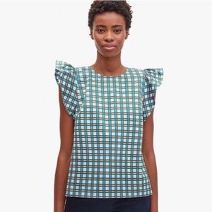 Kate Spade Plaid Flutter Top, Size Small